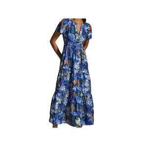 Anthropologie Blue Floral Maxi Dress